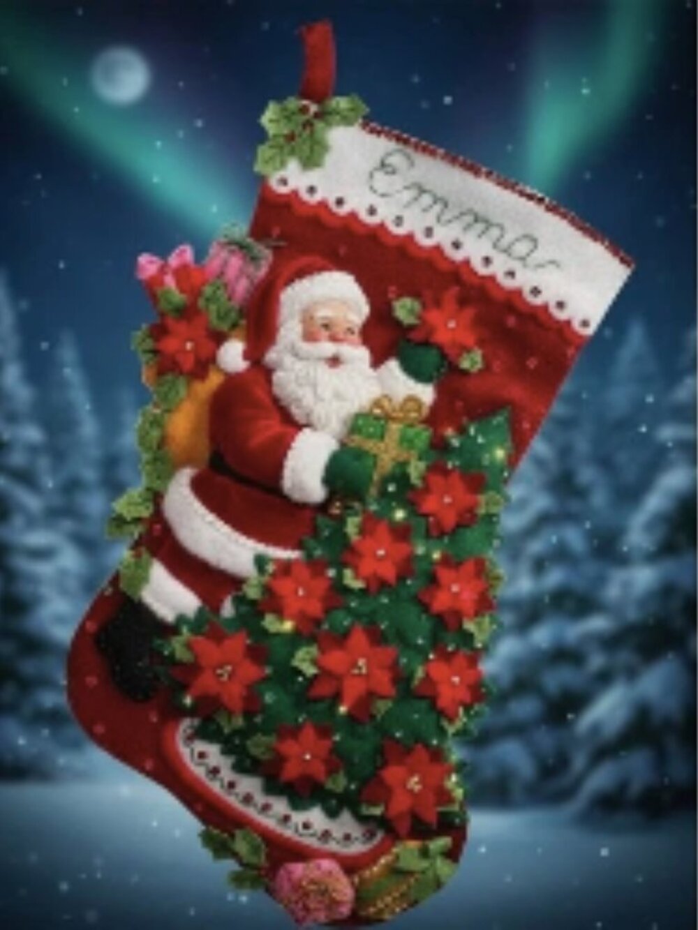 Bucilla Felt Christmas Stocking Kit 18" Long Santa Poinsettia Tree 86142 NEW